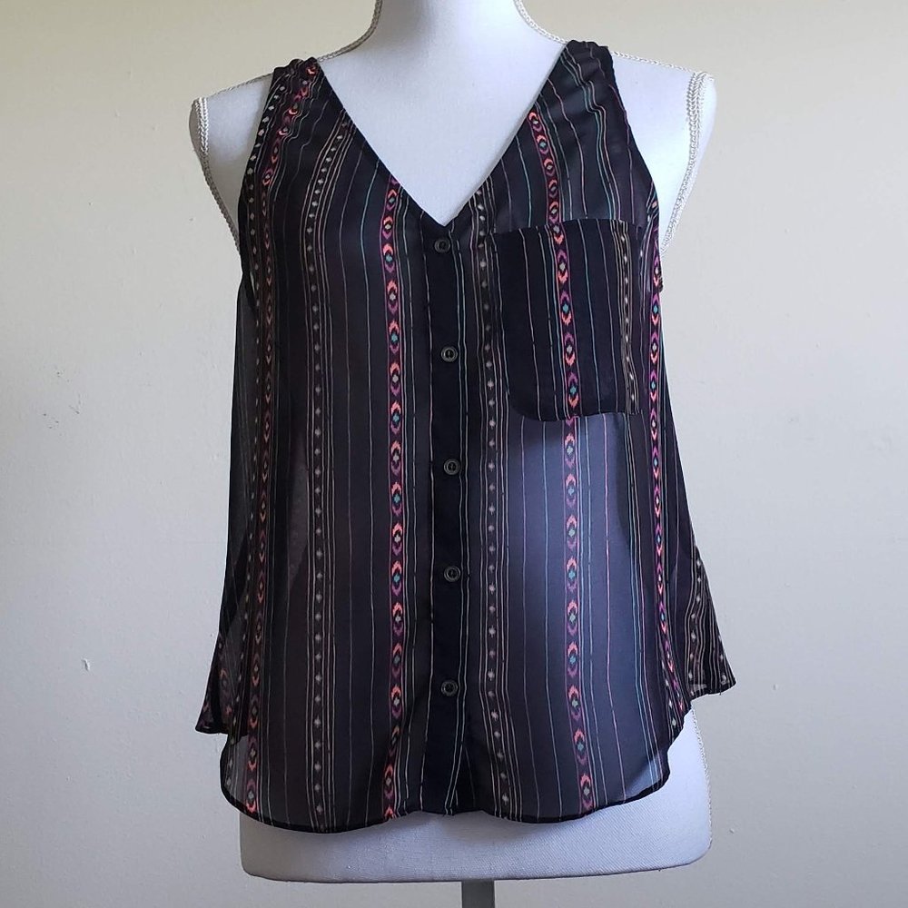 Forever 21 Black Sheer Sleeveless Split Back Top Size Small